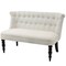 Scandinavian 2-Seater Loveseat in Cream White Linen with Button-Tufted Backrest and Wooden Legs